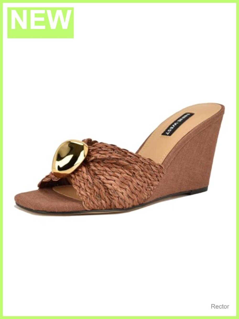 Nine West Nessla Women's Dress Wedge Sandals Slip-On Square Toe Woven